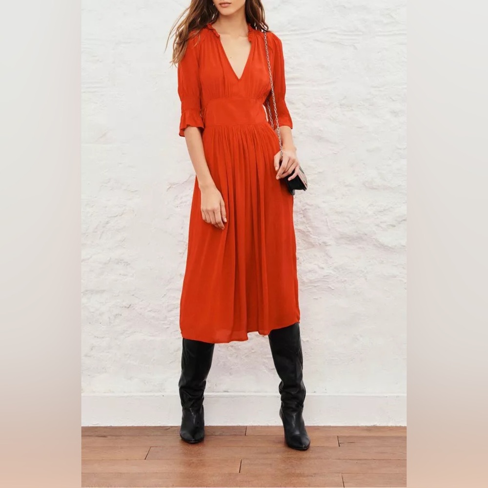 Melloday Rust Ruffled Midi Dress – Size M
